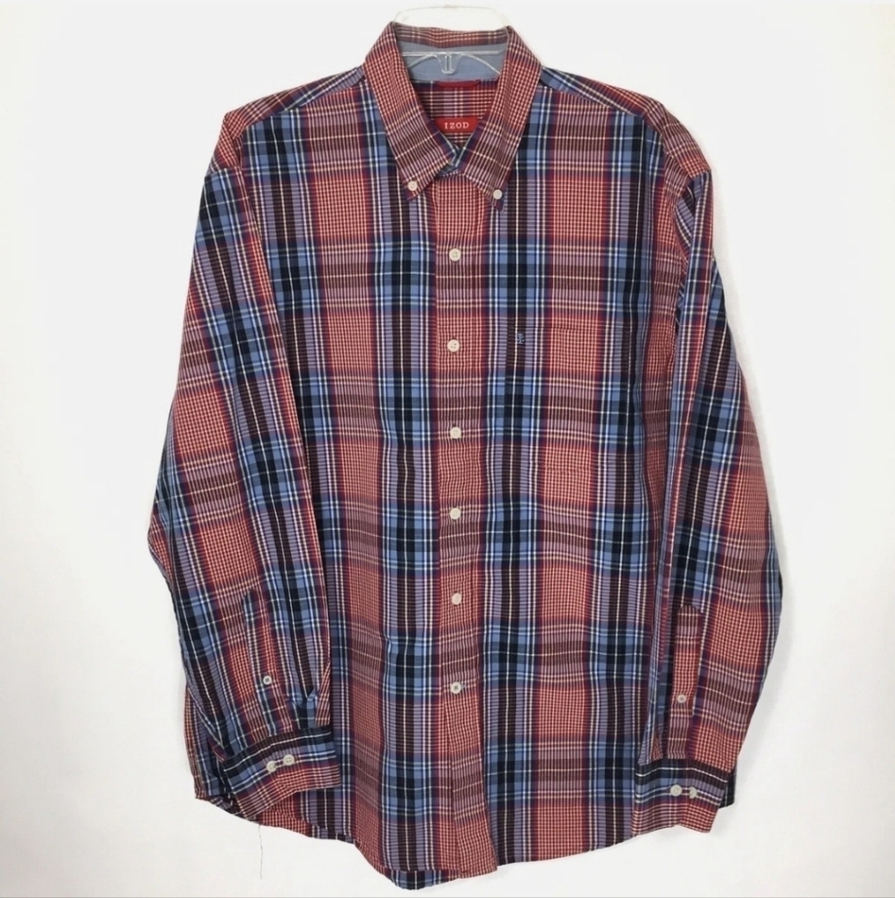 Izod Red and Blue Plaid Men's Shirt